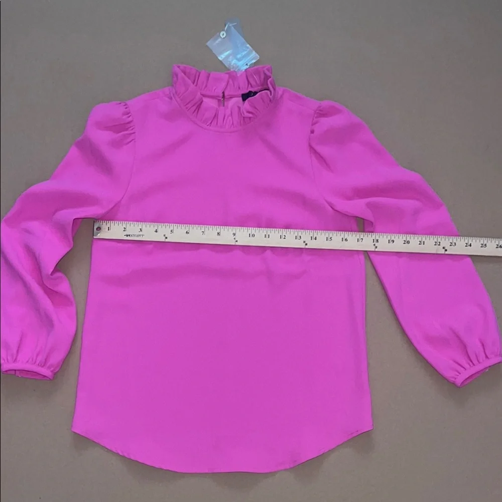 J. Crew XXS‎ Hot Pink Blouse with Puff Sleeves and Mandarin Collar